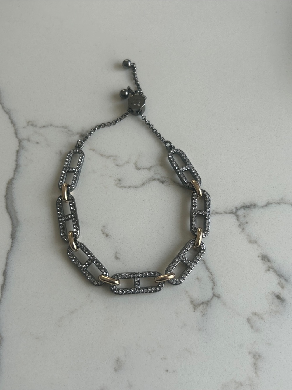 Bomb Party Pavé Link Chain Bracelet in Gunmetal and Gold Adjustable